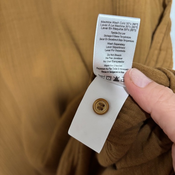 Sundry Dijon Brown Henley Loose Long Sleeve Gauze Cotton Midi Muslin Dress NWOT - Picture 12 of 13